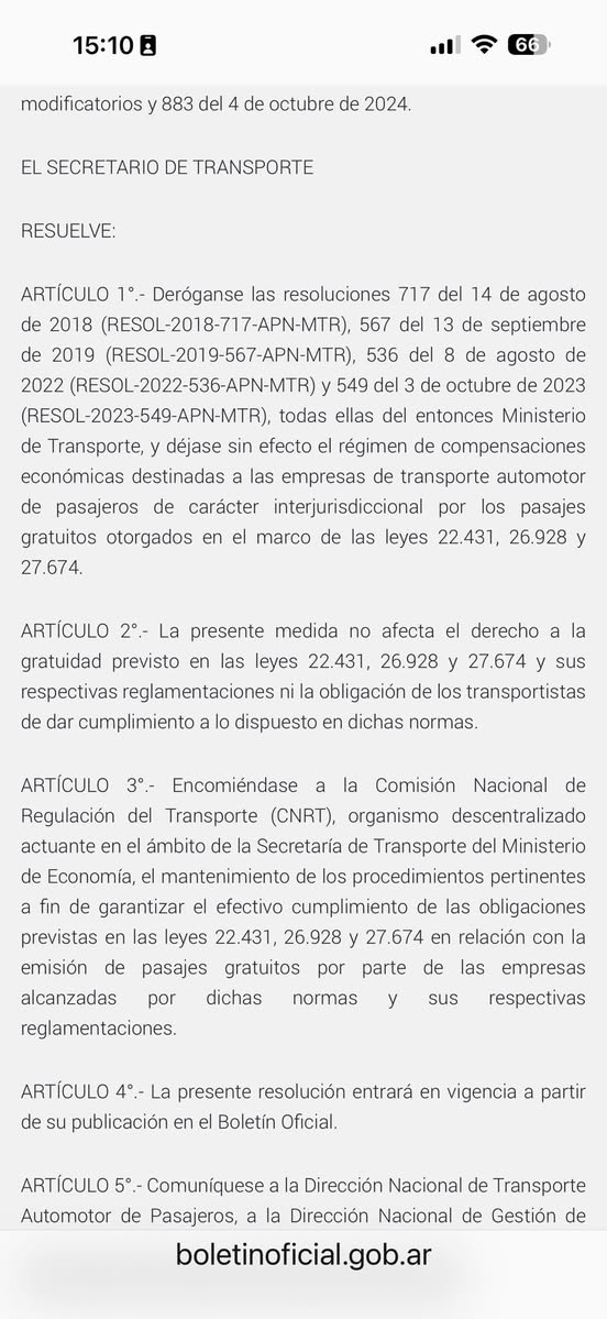 Resolución 28/2026 del Secretario de Transporte publicada en el Boletín Oficial
