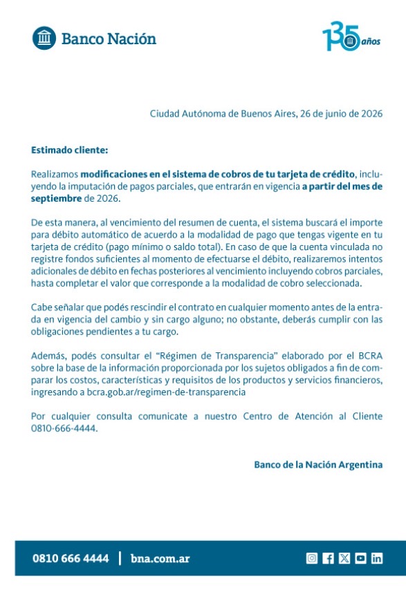 Banco Nación cambia el débito de tu tarjeta desde septiembre de 2026: qué te conviene saber