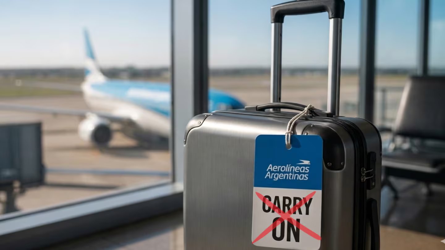 Valija de equipaje de mano (carry on) en la cabina de un avión