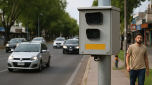 Cámara de control de velocidad en una avenida argentina