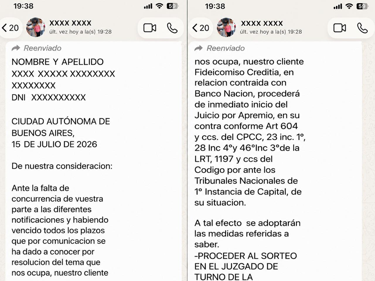 Intimación de cobranza abusiva por WhatsApp: datos del supuesto estudio y "notificación" (ejemplo real) — parte 2